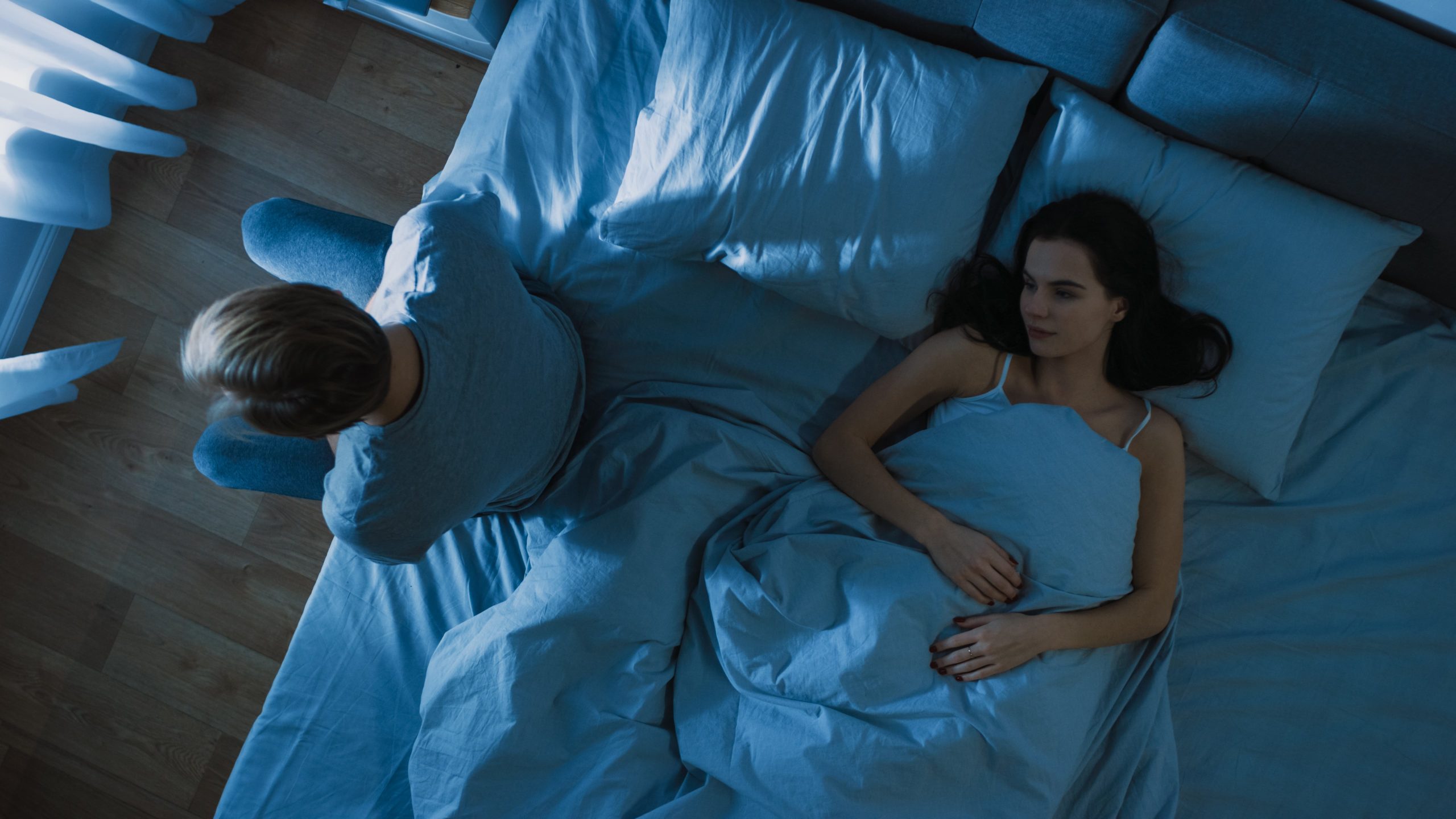 Is my partner cheating? Man and woman stressed